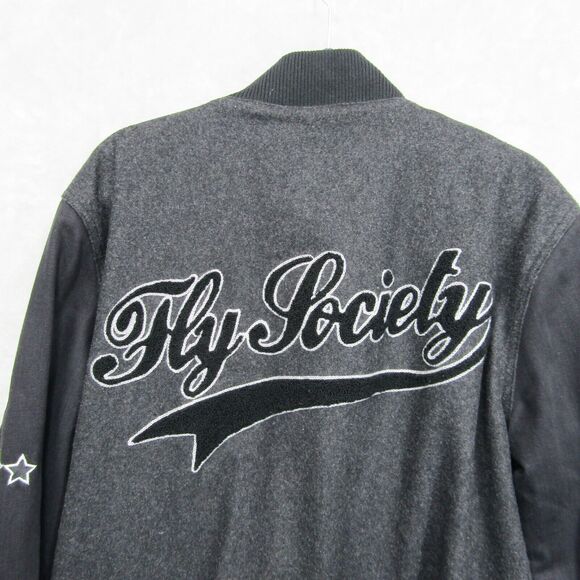 Fly Society Jacket Mens XL Letterman Embroidered Aviator Wool Blend Button Up - Picture 12 of 13